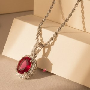 【Deer Jewellery】雋永紅蓮 橢圓紅寶石鑽石光環吊墜項鍊