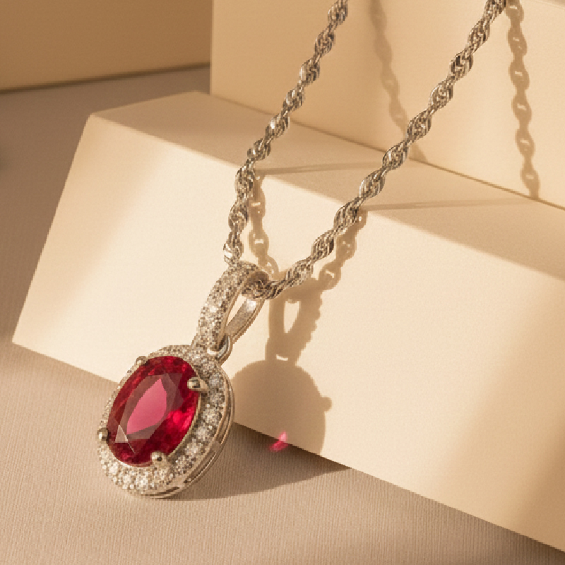【Deer Jewellery】雋永紅蓮 橢圓紅寶石鑽石光環吊墜項鍊