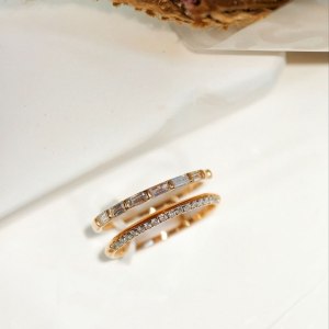 18K黃金雙層方鑽圓鑽戒指 - 產品圖1 | 18K Yellow Gold Double-Layer Diamond Ring - Product Image 1