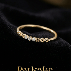 Deer Jewellery 鏈條設計天然鑽石戒指 18K黃金 正面