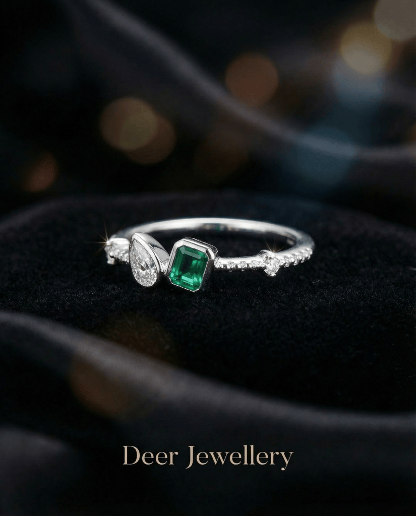 Deer Jewellery 天然祖母綠鑽石戒指 18K紅金 正面