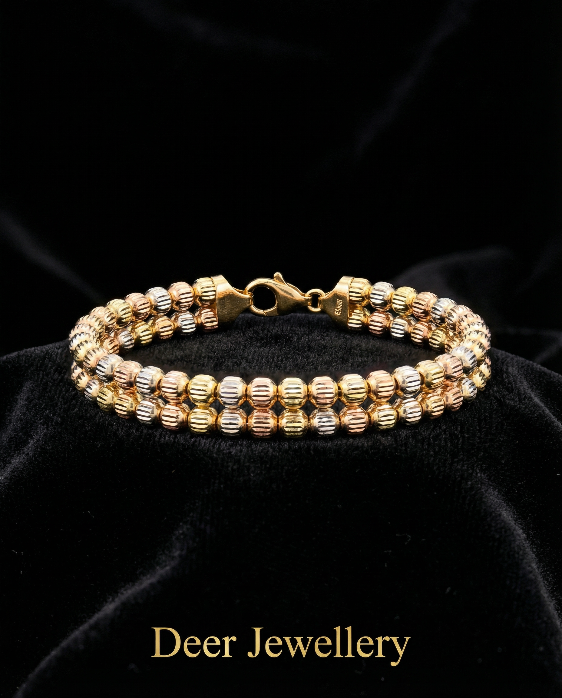 Deer Jewellery 18K三色金雙排切面圓珠手鈪 正面