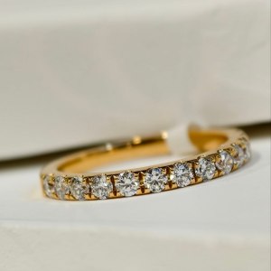 18K黃金半圈鑽石戒指 KDR-1910008 - 正面展示 | 18K Yellow Gold Half-Eternity Diamond Ring
