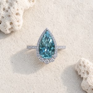 18K天然海藍寶鑽石戒指 梨形 18K Natural Aquamarine Diamond Ring Pear Shape JWR-0433 - Deer Jewellery 香港珠寶